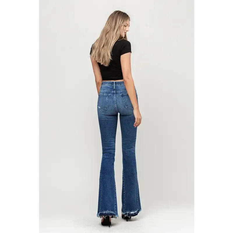 High Rise Distressed Released Hem Flare Jeans