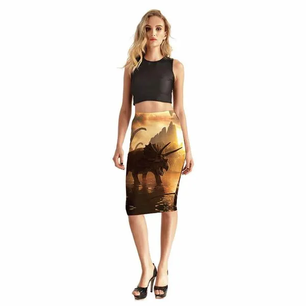 High Waist Triceratops Pin-Up Skirt