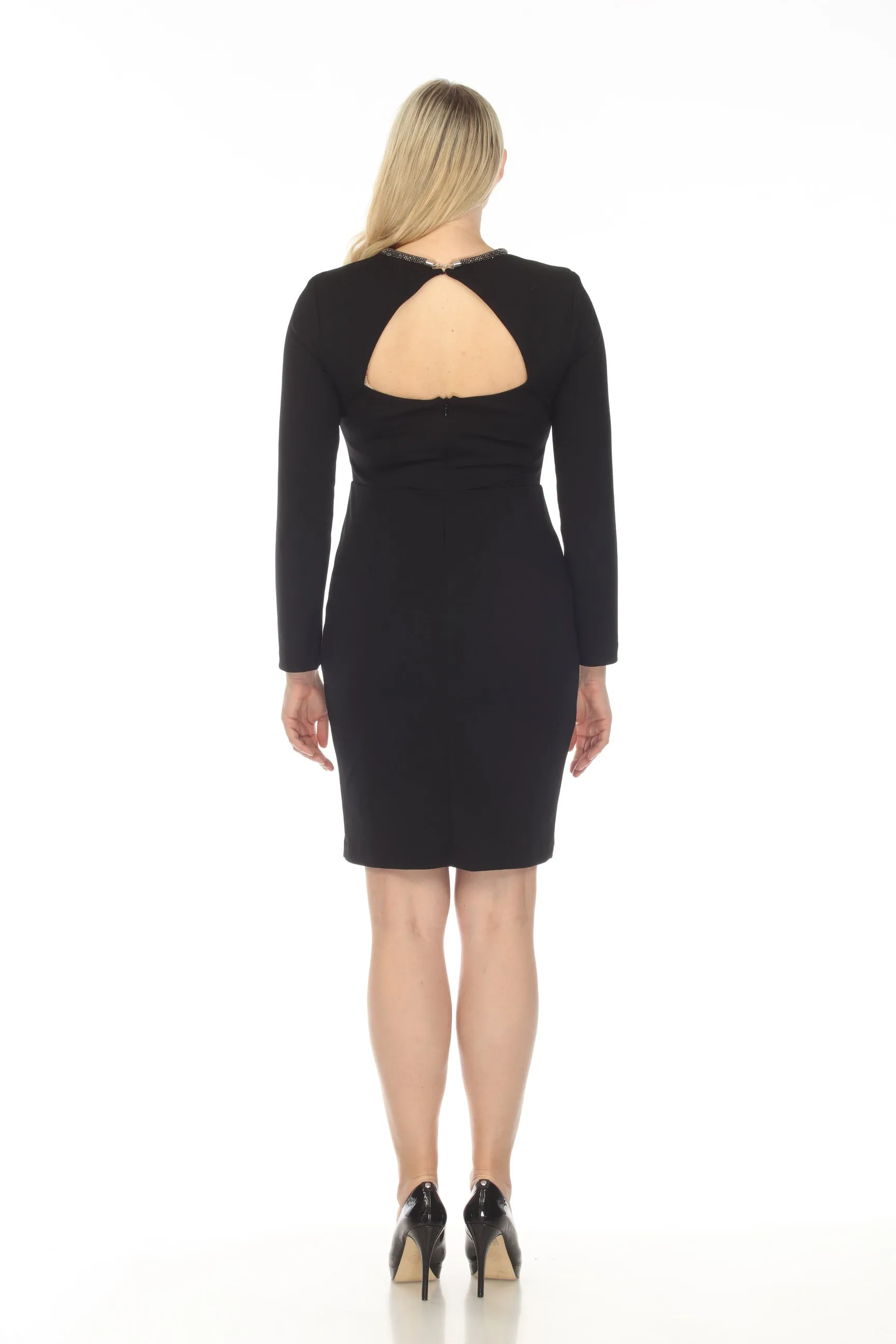 Joseph Ribkoff Embellished Round Neck Cutout Back Sheath Dress 233740