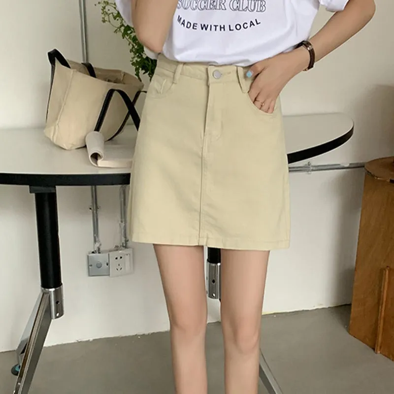 [Korean Style] Khaki high Waist A-line Mini Skirt