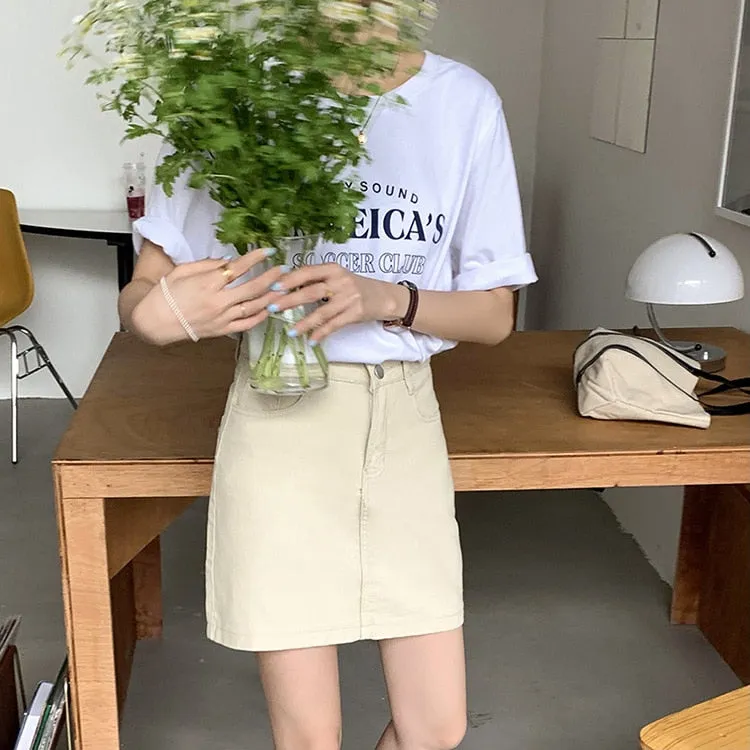 [Korean Style] Khaki high Waist A-line Mini Skirt