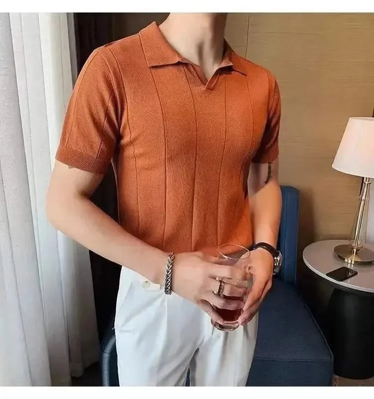 Luxurious Ice Silk V-Neck Polo Shirt for Men