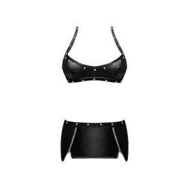 Magic Silk Fetish Raven Leather Look Halter Top & Mini Skirt Black