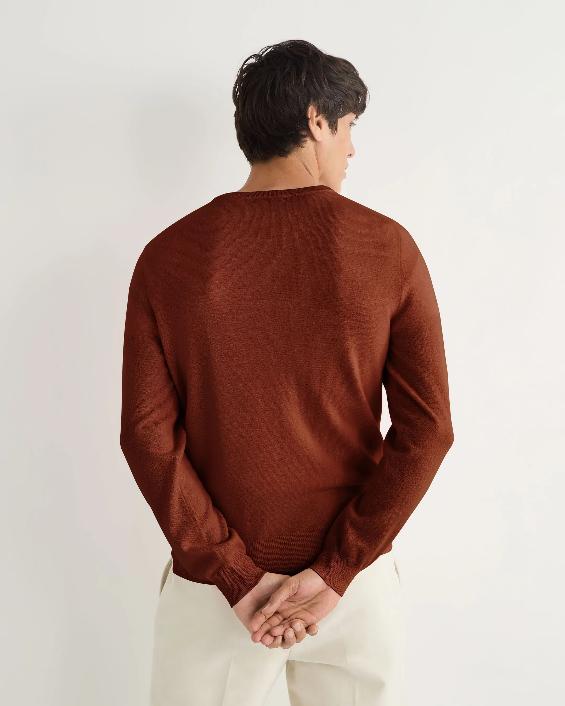 Men's Oxford Round Neck Cashmere Sweater Spice Orange