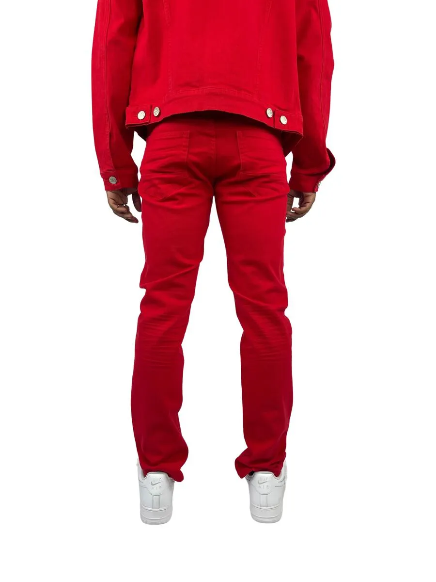 Men's Red Slim-Fit Jeans Blind Trust Stretch Material