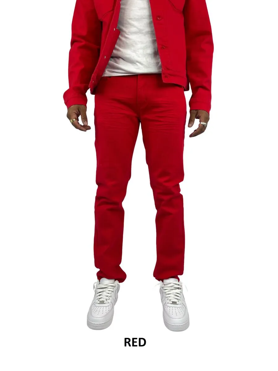 Men's Red Slim-Fit Jeans Blind Trust Stretch Material