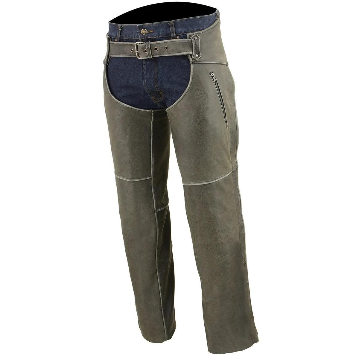 Milwaukee Leather Chaps for Men's Vintage Grey Slate Leather - Deep Zipped Thigh Pockets Motorcycle Chap - MLM5536