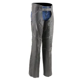 Milwaukee Leather Chaps for Women Black and Grey Premium Skin Laser