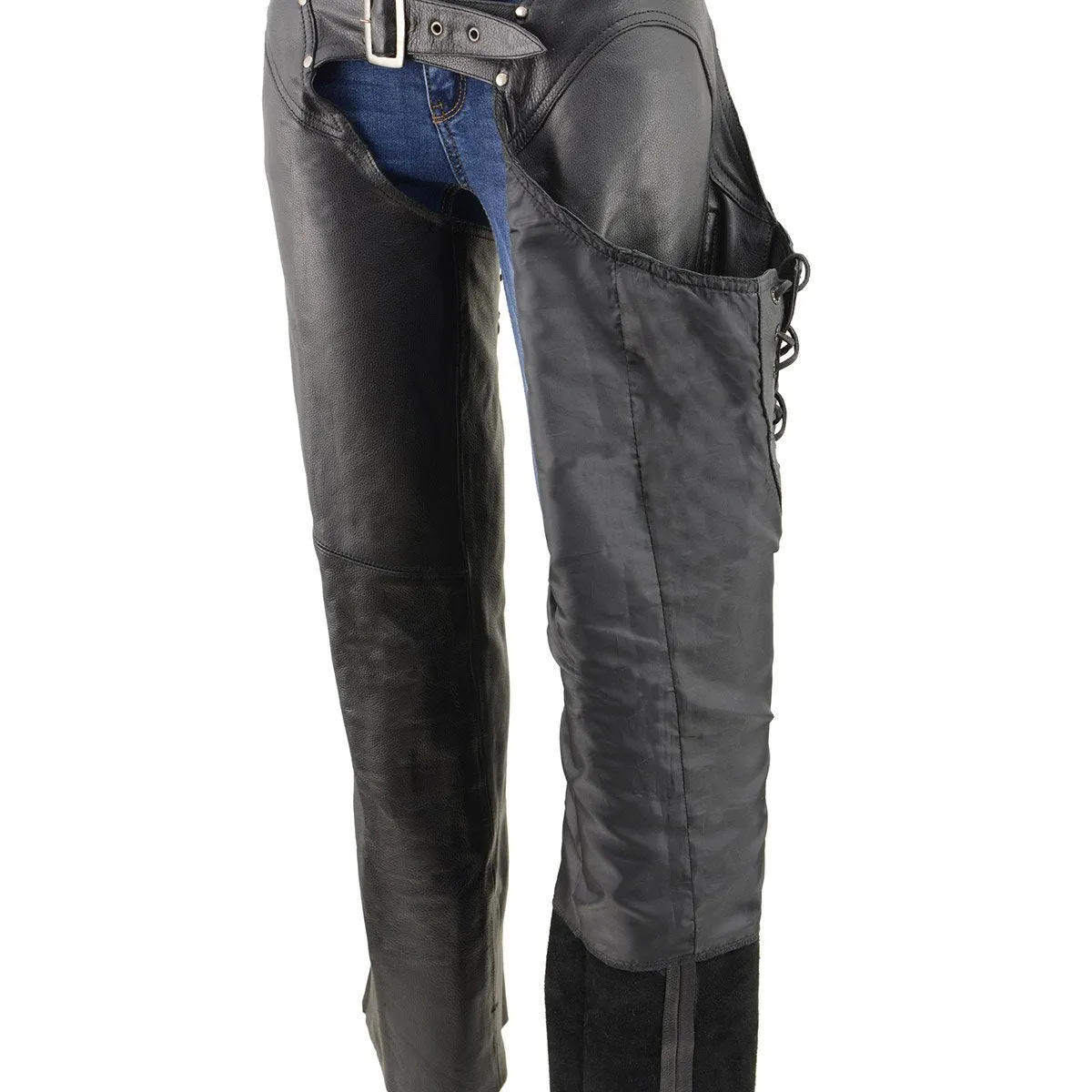 Milwaukee Leather Chaps for Women Black Naked Leather Motorcycle Rider Protective Chaps MLL6520