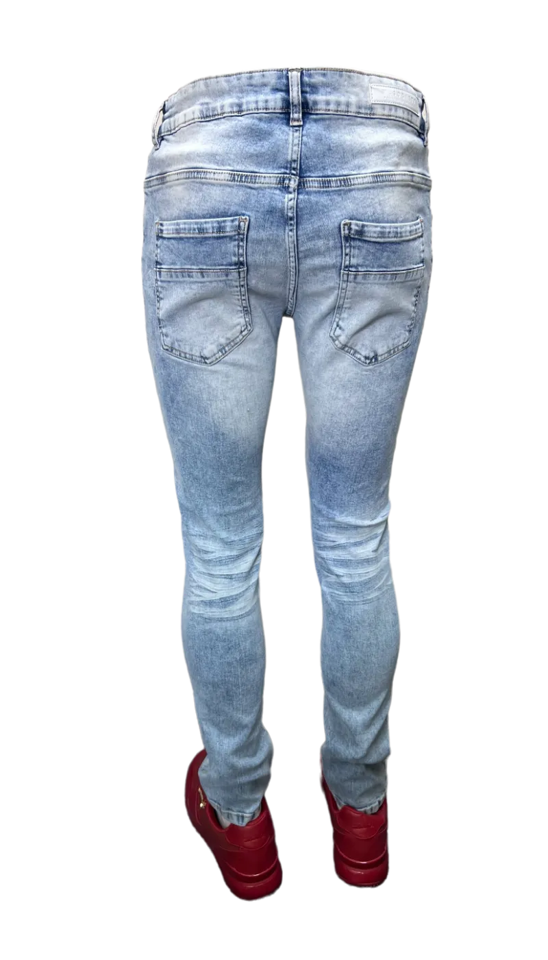 M.Society Men's Light Blue Ripped Jeans With Stars SLIM-Fit