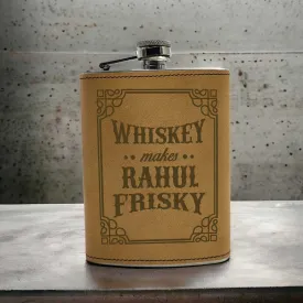 Personalized Faux Leather Wrapped Hip Flask With Funnel Engraved Whiskey Flasks