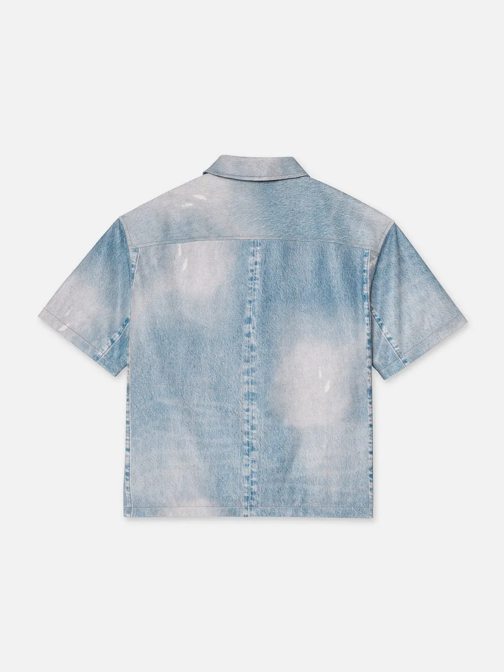 Printed Denim Leather Shirt -- Indigo