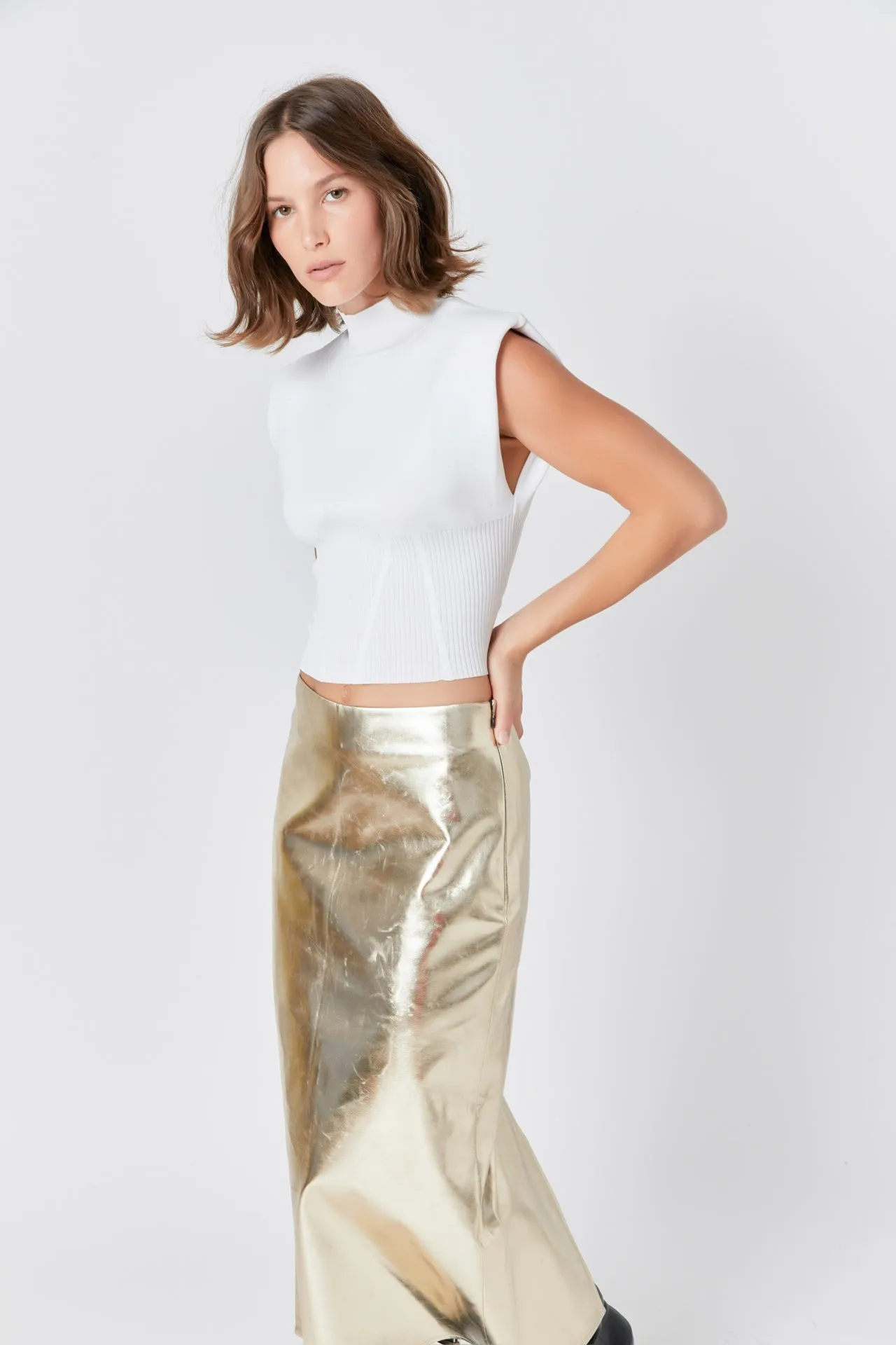 Printed Foil Faux Leather Maxi Skirt