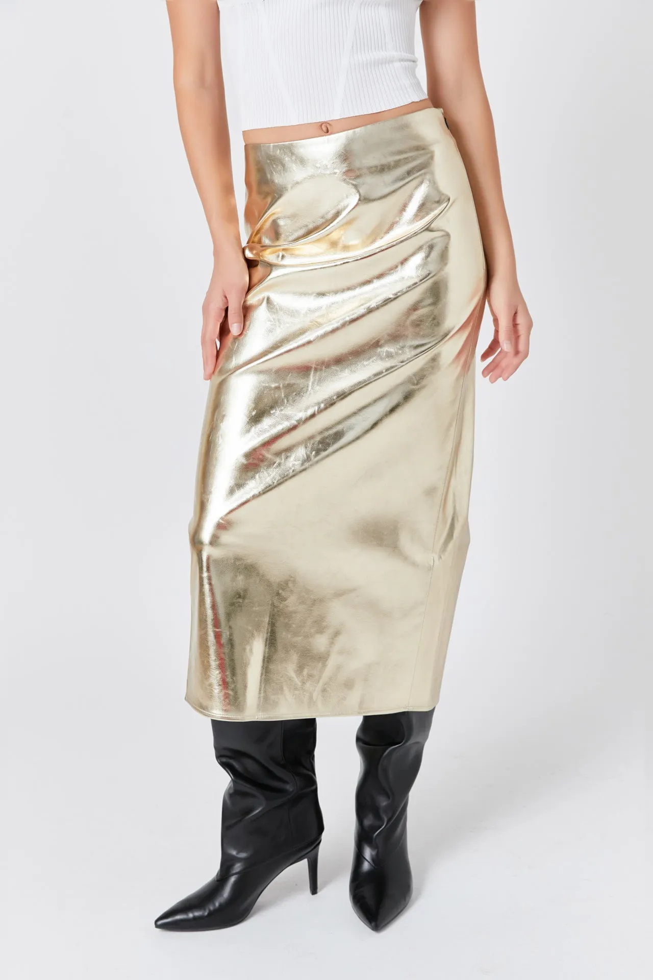 Printed Foil Faux Leather Maxi Skirt