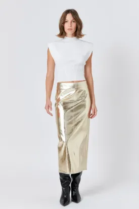 Printed Foil Faux Leather Maxi Skirt