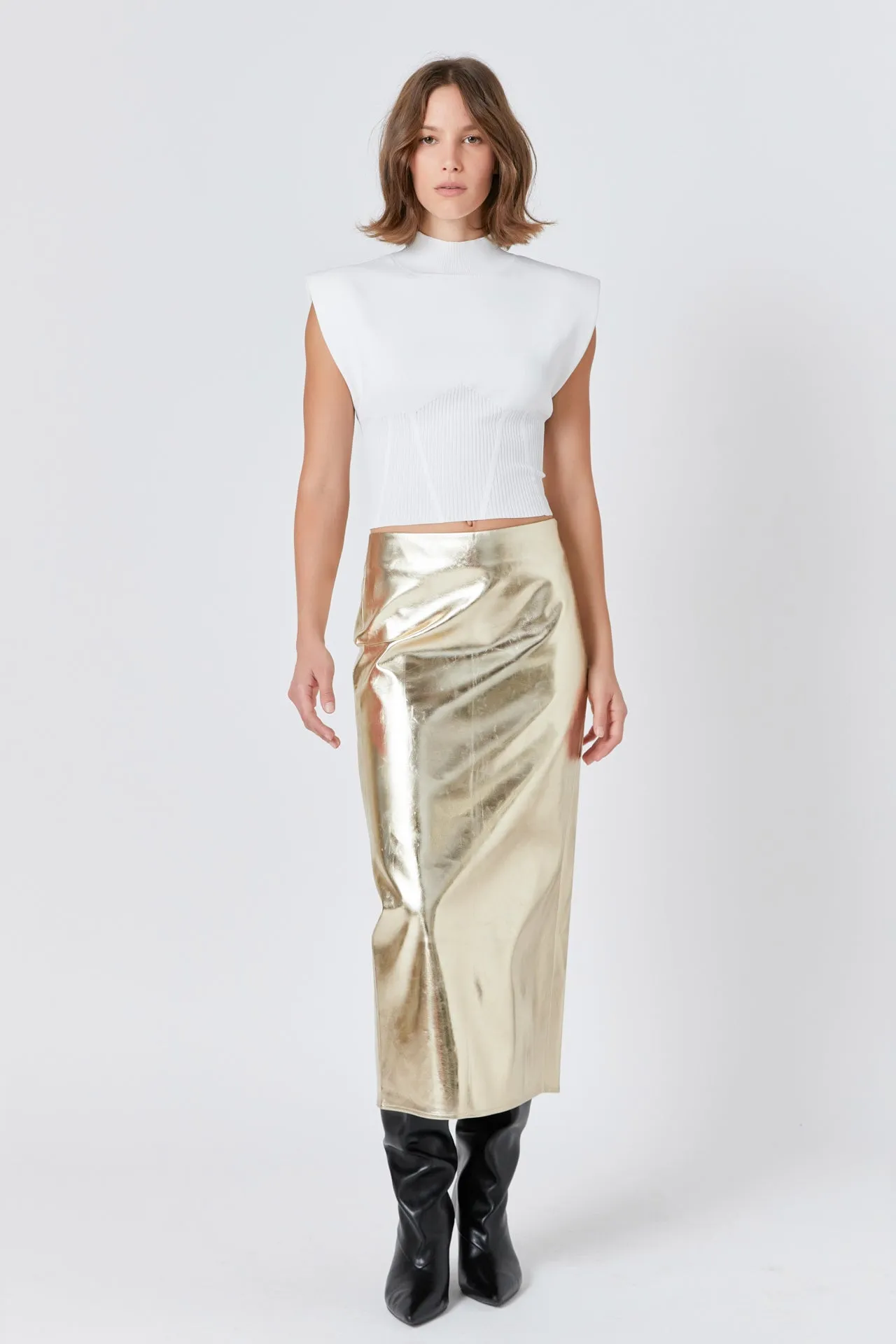 Printed Foil Faux Leather Maxi Skirt