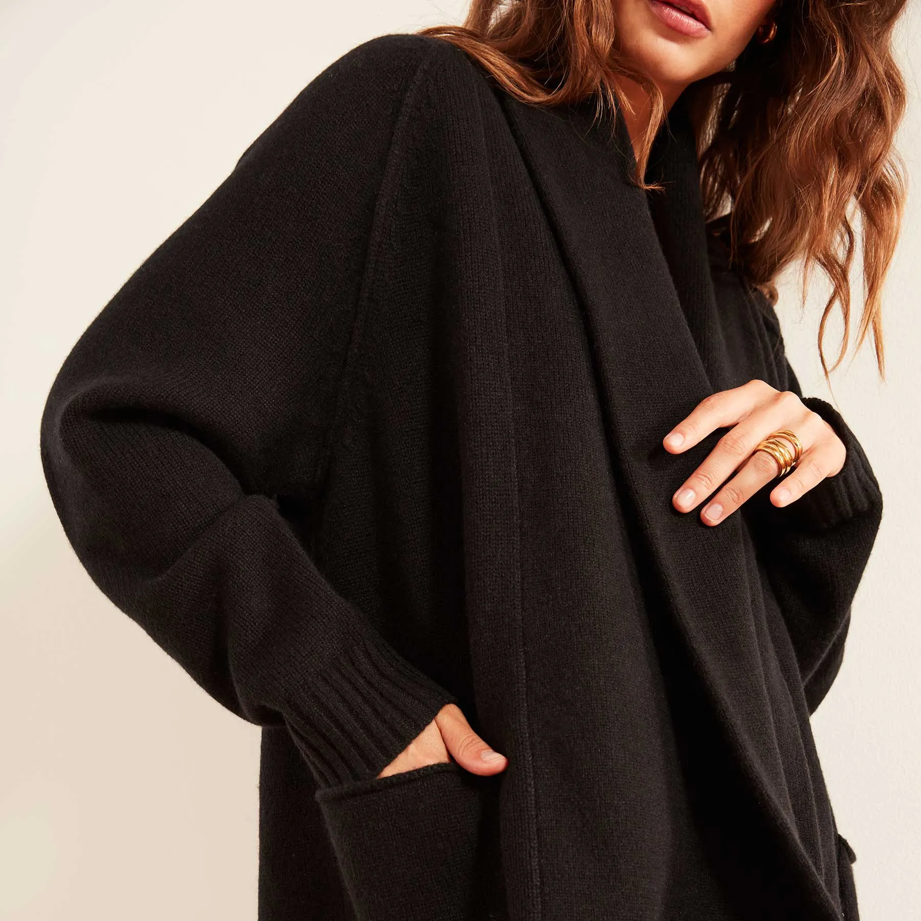 Recycled Cashmere Shawl Collar Cardigan Sweater - Black