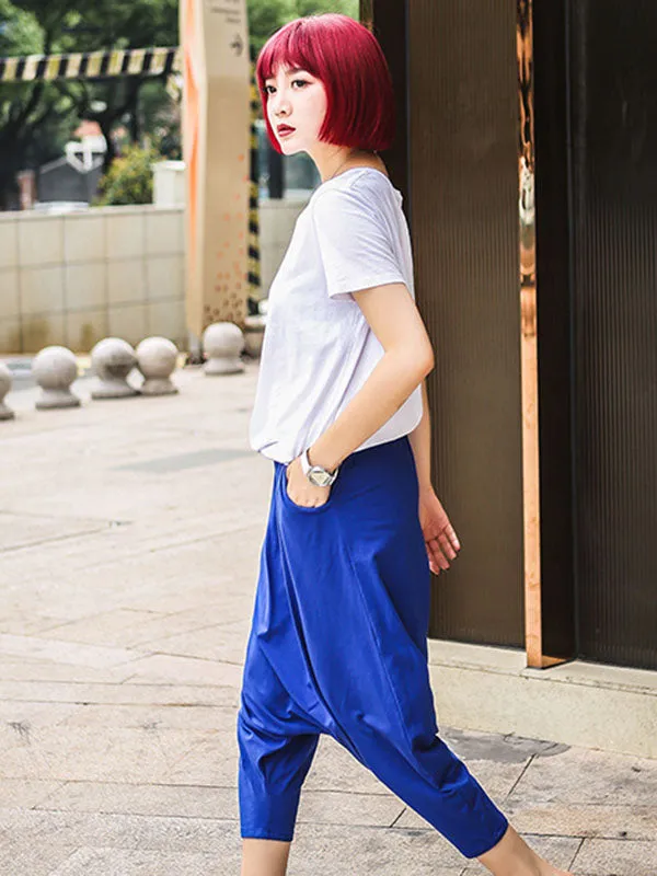 Red Black Blue Solid Color Casual Harem Pants