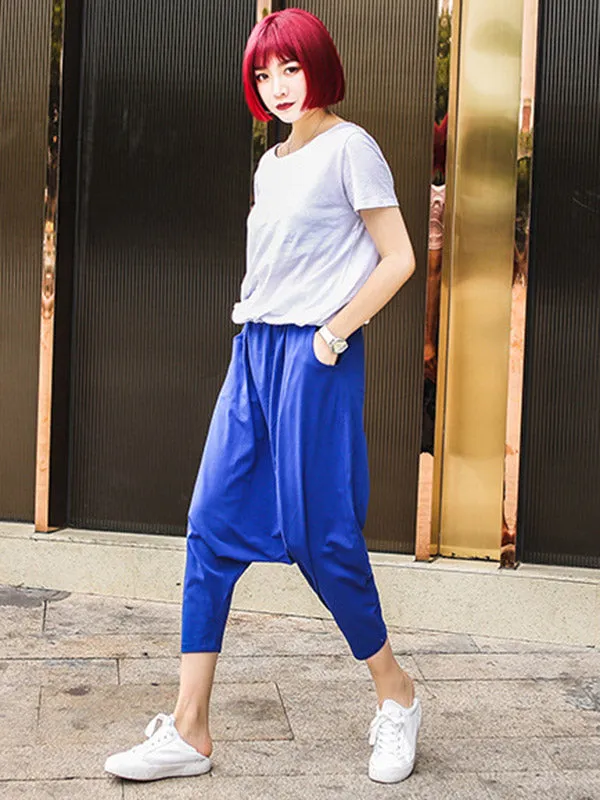 Red Black Blue Solid Color Casual Harem Pants