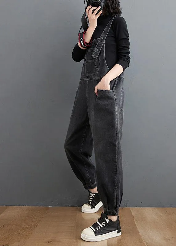 Simple Denim Black Casual Pants Unique Spring Jumpsuit Pants