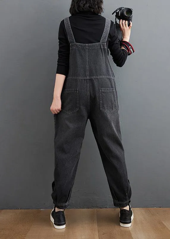 Simple Denim Black Casual Pants Unique Spring Jumpsuit Pants