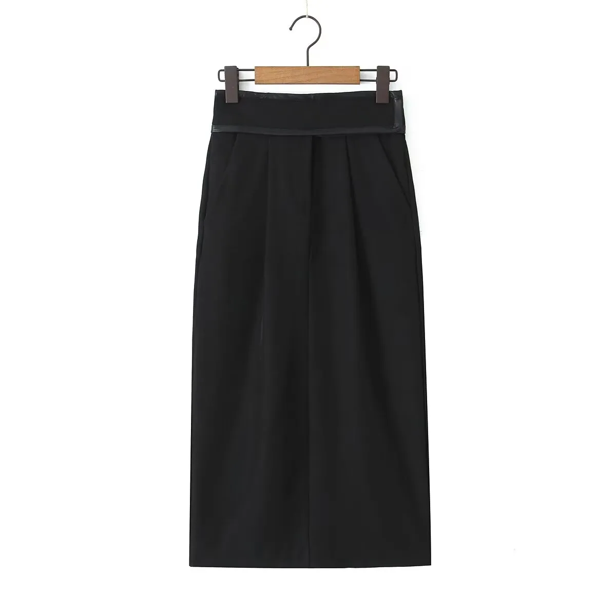 Spring Straight High Waist Skirt Women Double Pleated Black Fashionable Skirt Cropped Work Skirt