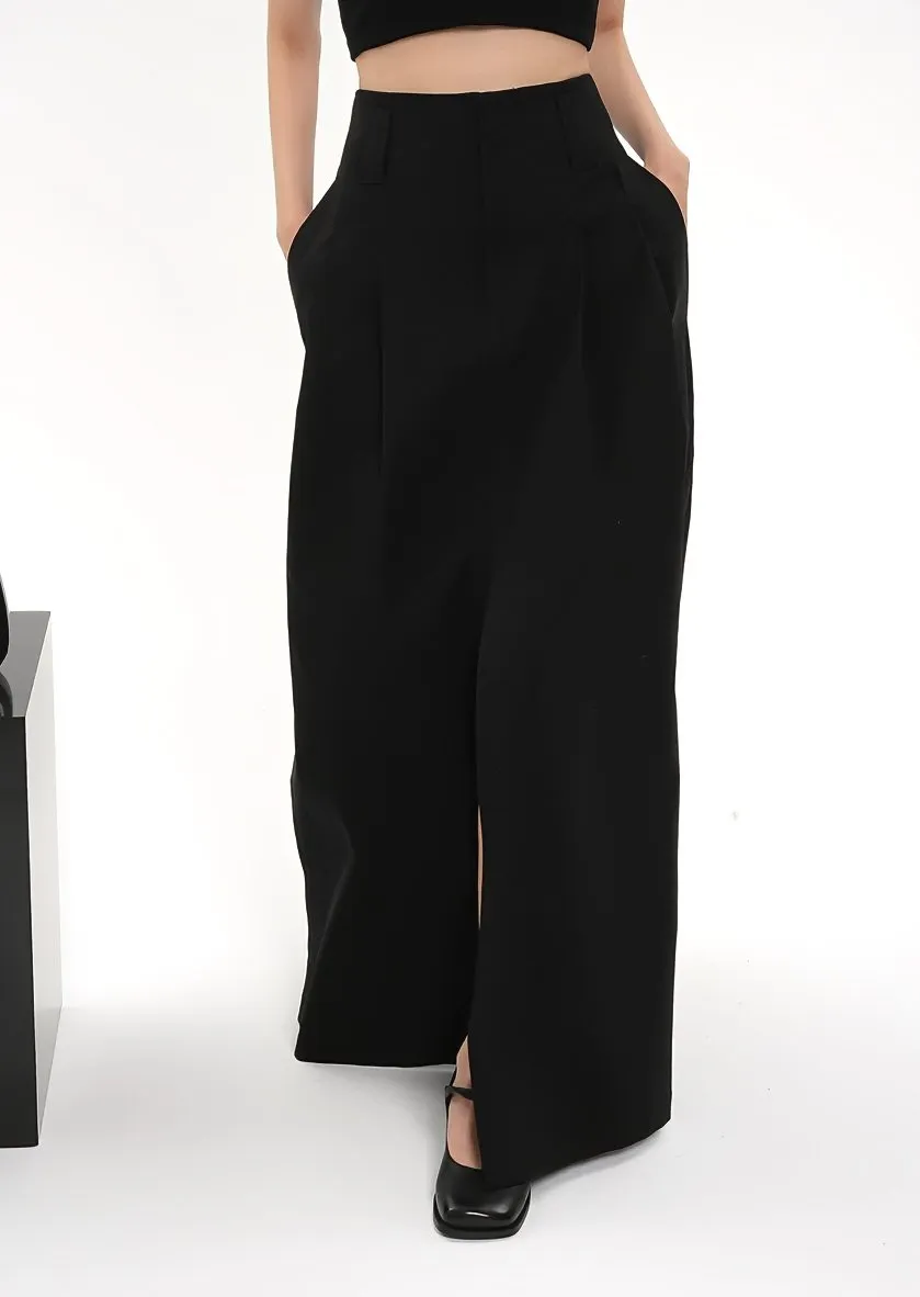 STRAIGHT SLIT HIGH WAIST LONG SKIRT