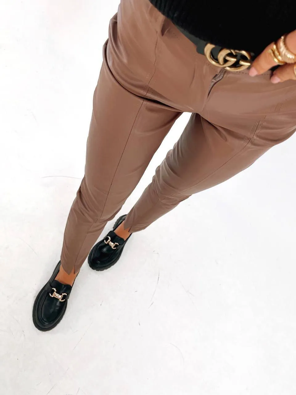 Stylish Pants Eco-Leather Mocha Pants