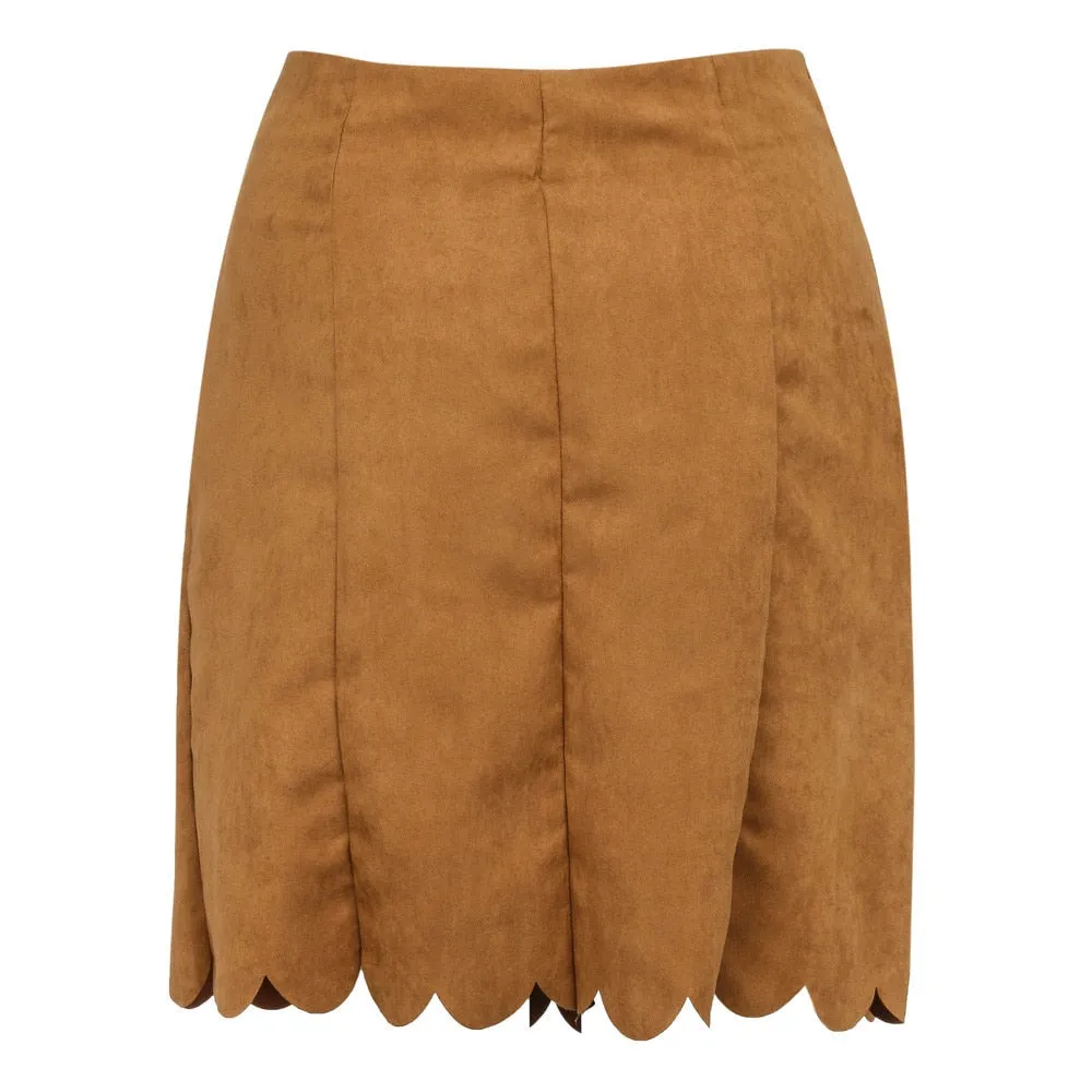 VenusFox Straight High Waist Button Suede Skirt