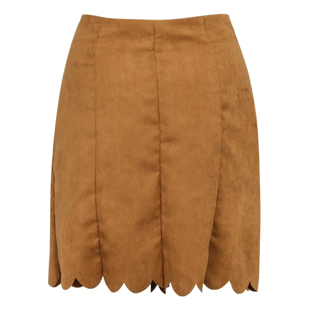 VenusFox Straight High Waist Button Suede Skirt