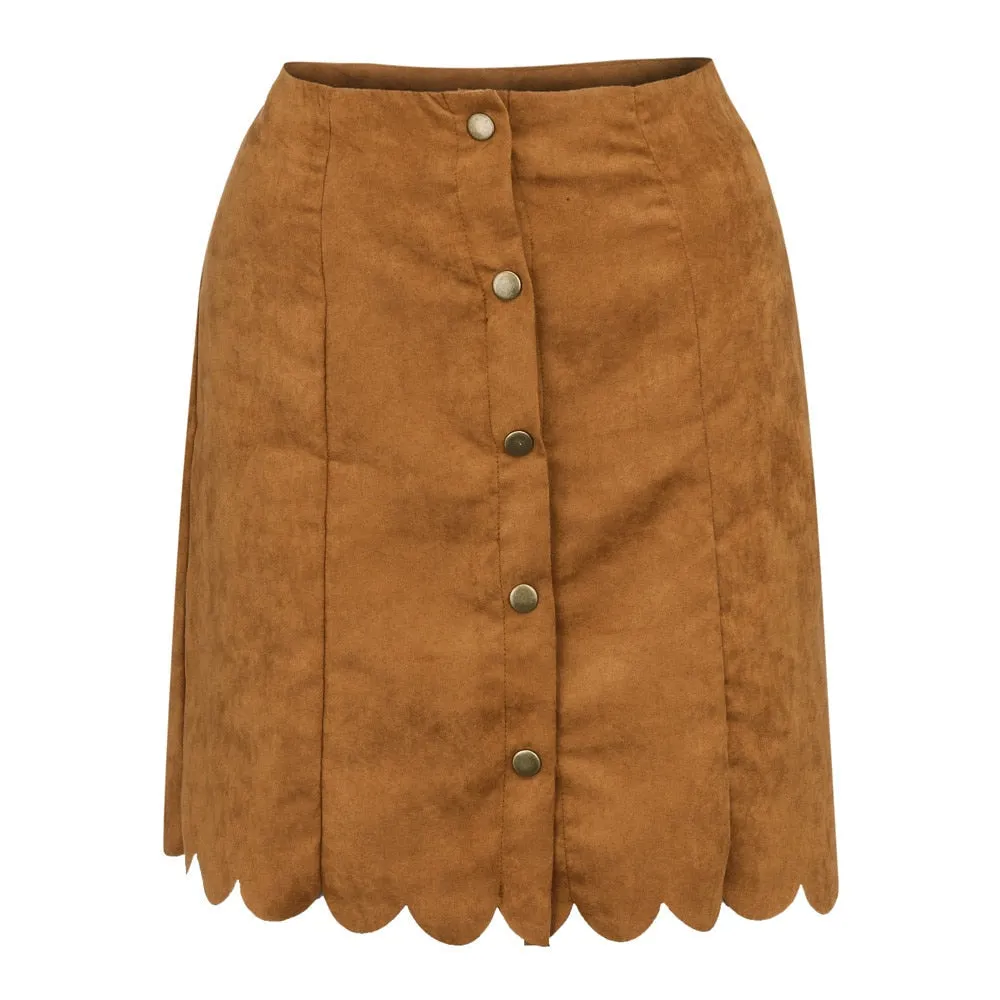 VenusFox Straight High Waist Button Suede Skirt