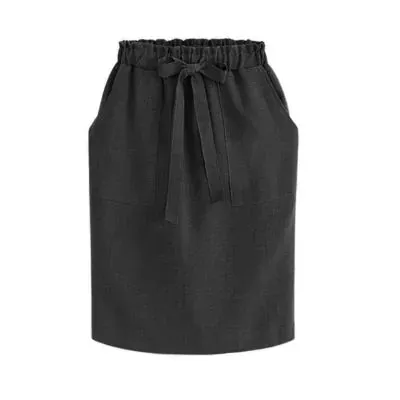 Women's Cotton Elastic Waist Bow Skirt - Summer/Autumn Midi Office Pencil Style (Green)